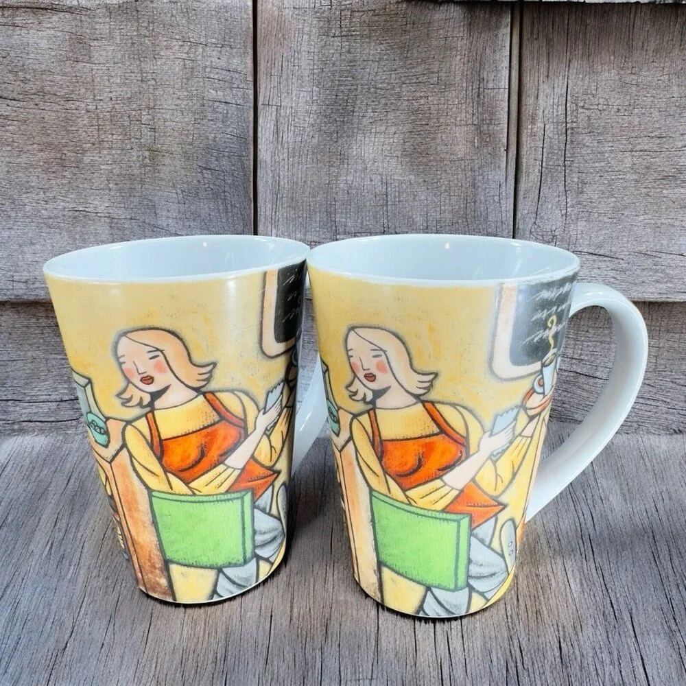 Sylvie Bourbonniere Coffee‎ Mug Mugs Joie de Vivre Cups Mugs Bakery Cafe Set 2